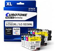 Eurotone LC521 Value Pack Compatible para Cartuchos de Impresora Brother LC-521 LC-521XL LC-521XLVAL Multipack para Brother DCP-J1260W DCP-J1310DW DCP-J1313DW DCP-J1360DW DCP-J1460DW (8 unidades)