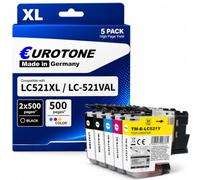 Eurotone LC521 Value Pack Compatible para Cartuchos de Impresora Brother LC-521 LC-521XL LC-521XLVAL Multipack para Brother DCP-J1260W DCP-J1310DW DCP-J1313DW DCP-J1360DW DCP-J1460DW (paquete de 5)