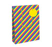 Eurowrap 33880-2C - Juego de 6 bolsas de regalo Excellia, tamaño ancho, 26,5 x 14 x 33 cm, 210 g, diseño de rayas azules, rosas, amarillas, neón, niños, ideal para: juegos de mesa, rompecabezas,