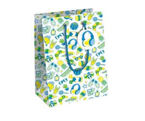 Eurowrap 33883-3C - Un lot de 6 Sacs Cadeaux Excellia- Format Moyen - 21,5x10,2x25,3cm - 210g - Motif : Bleu fluo, art, enfant- Idéal pour : Livre, Jeu, Petits cadeaux
