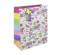 Eurowrap Bolsa de regalo con texto en inglés "Happy Birthday" para niña, con etiqueta de regalo, arco iris, brillante, para mujer, para ocasión