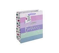 Eurowrap Bolsa de regalo de cumpleaños con diseño de rayas y puntos, color blanco, con etiqueta de regalo, 100% reciclable, tamaño mediano