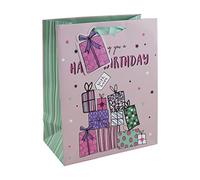 Eurowrap Bolsa de regalo de feliz cumpleaños con etiqueta de regalo para mujer, tamaño grande