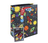 Eurowrap Bolsa de regalo espacial de feliz cumpleaños con etiqueta de regalo y tarjeta de felicitación, regalo de cumpleaños para niños, regalo de ocasión grande