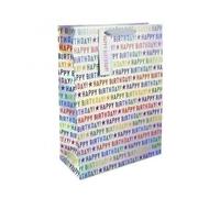 Eurowrap - Bolsa de Regalo Feliz Cumpleaños Diseño Metalizado - Pack de 6 (XL) (Blanco, Multicolor)
