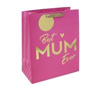 Eurowrap Bolsa de regalo grande Best Mum Ever: diseño rosa con mensaje de aluminio, asa de cinta e interior a rayas, perfecta para regalos más grandes en el día de la madre, cumpleaños y celebraciones