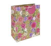 Eurowrap Bolsa de regalo grande de papel kraft marrón, bolsa de regalo con estampado floral con asa tejida, perfecta para el día de la madre, cumpleaños y ocasiones especiales