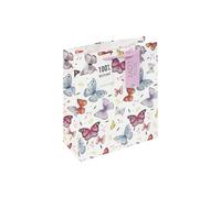 Eurowrap Bolsa de regalo mediana de mariposa, papel kraft texturizado blanco con patrón de mariposa colorido, asa tejida y etiqueta, perfecta para cumpleaños y ocasiones especiales