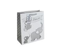 Eurowrap Bolsa de regalo para baby shower, diseño de elefante, color blanco, con etiqueta de regalo, 100% reciclable, tamaño mediano