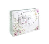 Eurowrap Juego de bolsa de regalo floral para el día de tu boda y tarjeta de felicitación con etiqueta de regalo, bolsa de regalo para boda, Mr and Mrs, Mr and Mr, Mrs and Mrs, Mrs and Mrs, regalo de