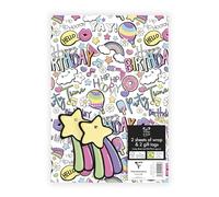 Eurowrap Papel de regalo con impresión de feliz cumpleaños para niñas, 2 hojas y 2 etiquetas de regalo, 50 cm x 70 cm