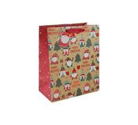 Eurowrap X-34163-3C - Un lot de 12 Sacs Cadeaux qkraft- Format Moyen - 21,5x10,2x25,3cm - 210g - Motif : Gnomes, Noël- Idéal pour : Livre, Jeu, Petits cadeaux