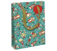 Eurowrap X-34647-2C - Un lot de 6 Sacs Cadeaux Excellia- Format large - 26,5x14x33 cm - 210g - Motif : Lutins Noël- Idéal pour : Jeux De Société, Puzzles, Cadeaux