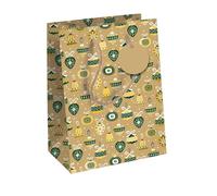 Eurowrap X-34665-3C - Un lot de 6 Sacs Cadeaux Kraft- Format Moyen - 21,5x10,2x25,3cm - 210g - Motif : Boules de Noël fond or - Idéal pour : Livre, Jeu, Petits cadeaux