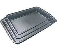 EUROXANTY Bandeja de Horno | Fácil Limpieza | Asados de Carnes y Pescados o lasañas y repostería | Molde Antiadherente | Molde Rectangular de Acero Inoxidable | Set 3 Unidades
