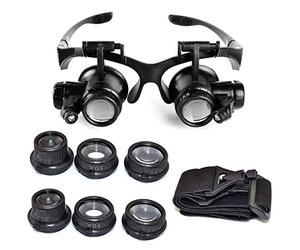 EUROXANTY Gafas de Lupa | Gafas de Lupa para Cabeza Ajustable | Gafas de Ojo de Lupa LED | para Joyero | Reparaciones de Relojes y otras Piezas | Varios aumentos |
