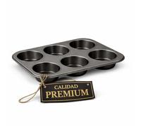 EUROXANTY Moldes de horno para 6 Magdalenas y Muffins | Acero al Carbono con Recubrimiento Antiadherente | Fácil limpieza | Molde Repostería