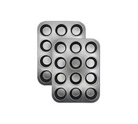 EUROXANTY Moldes de horno para 12 Magdalenas y Muffins | Acero al Carbono con Recubrimiento Antiadherente | Fácil limpieza (12 redondo x2)