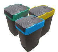 EUROXANTY Pack 3 papeleras de Reciclaje | Papelera Reciclaje Colores | Tapa basculante | PVC rígido | Diseño Rectangular | 25 x 32 x 45 35L