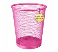 EUROXANTY Papelera malla metálica, Papelera de oficina, Cubo de basura, Circular, Rejilla metálica, Cesto basura, Escritorio, Baño, 27 x 24 cm, 10 Litros, Rosa