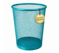 EUROXANTY Papelera malla metálica, Papelera de oficina, Cubo de basura, Circular, Rejilla metálica, Cesto basura, Escritorio, Baño, 27 x 24 cm, 10 Litros, Celeste