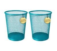 EUROXANTY Papelera malla metálica, Papelera de oficina, Cubo de basura, Circular, Rejilla metálica, Cesto basura, Escritorio, Baño, 27 x 24 cm, 10 Litros, Pack 2 Unidades, Celeste
