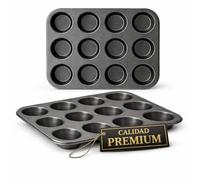EUROXANTY- Set de 2 Molde para Magdalenas y Muffins, Acero al Carbono con Recubrimiento Antiadherente Molde Horno (12 Redondo)