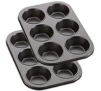 EUROXANTY- Set de 2 Molde para Magdalenas y Muffins, Acero al Carbono con Recubrimiento Antiadherente Molde Horno (6 Redondo)