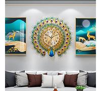 EURSON Reloj de Pared Grande de Pavo Real de 27.6 Pulgadas, diseño de Metal, sin tictac, Arte silencioso, Relojes de Pared Digitales para decoración de Sala de Estar