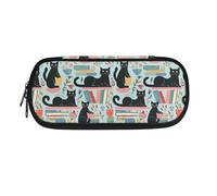 eurwhj Estuche para lápices con diseño de delfín, color azul, estuche pequeño para lápices estético, bolsa de maquillaje para mujeres y niñas, bolsa de almacenamiento, Gato negro y negro, Talla única,