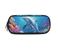 eurwhj Estuche para lápices con diseño de delfín, color azul, estuche pequeño para lápices estético, bolsa de maquillaje para mujeres y niñas, bolsa de almacenamiento, Delfines, Talla única,