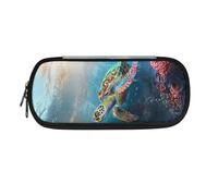 eurwhj Estuche para lápices con estampado de elefante bohemio, estuche grande para niños, niñas, adolescentes, estuche portátil multifunción para mujeres, hombres, escuela, oficina, Tortuga marina -