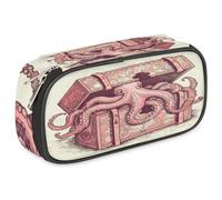eurwhj Estuche para lápices para niñas y niños, cofre del tesoro, pulpo, bolsa para lápices para niños y adolescentes, bolsa de lápices con cremallera, organizador de lápices de piel sintética,