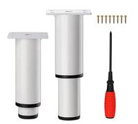 EURXLQ 2 Pcs Patas Regulables Patas para Muebles Patas de Mesa Metálicas conTornillos Destornillador para Muebles Sofás, Armarios,Camas y Mesillas de Noche Patas para Sofas (Blanco, 25-43 cm)