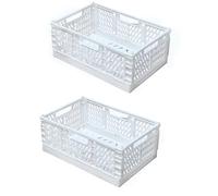 EURXLQ 2Pcs Caja Plegable Plastico Cajas Organizadoras Caja de Almacenamiento Portátil Adecuado para Oficinas, Cocinas, Baños, Habitaciones Almacenaje Plegables de Plástico (Blanco, 43×29×17 cm)