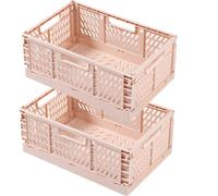 EURXLQ 2Pcs Caja Plegable Plastico Cajas Organizadoras Caja de Almacenamiento Portátil Adecuado para Oficinas, Cocinas, Baños, Habitaciones Almacenaje Plegables de Plástico (Rosa, 30×20×12 cm)