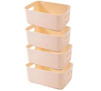 EURXLQ 4 Pcs Cajas Almacenaje Plastico con Asa,Cajas Organizadoras de Plastico Adecuados para Usar en el Armario,la Cocina o el Baño (Beige, 25 x 18 x 10 cm)