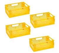 EURXLQ 4Pcs Caja Plegable Plastico Cajas Organizadoras Caja de Almacenamiento Portátil Adecuado para Oficinas, Cocinas, Baños, Habitaciones Almacenaje Plegables de Plástico (Amarillo, 15×10×6 cm)