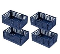 EURXLQ 4Pcs Caja Plegable Plastico Cajas Organizadoras Caja de Almacenamiento Portátil Adecuado para Oficinas, Cocinas, Baños, Habitaciones Almacenaje Plegables de Plástico (Azul, 43×29×17 cm)