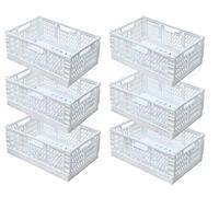 EURXLQ 6 Pcs Caja Plegable Plastico Cajas Organizadoras Caja de Almacenamiento Portátil Adecuado para Oficinas, Cocinas, Baños, Habitaciones Almacenaje Plegables de Plástico (Blanco, 30×20×12 cm)