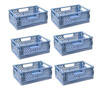 EURXLQ 6 Pcs Caja Plegable Plastico Cajas Organizadoras Caja de Almacenamiento Portátil Adecuado para Oficinas, Cocinas, Baños, Habitaciones Almacenaje Plegables de Plástico (Azul, 15×10×6 cm)