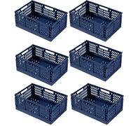 EURXLQ 6 Pcs Caja Plegable Plastico Cajas Organizadoras Caja de Almacenamiento Portátil Adecuado para Oficinas, Cocinas, Baños, Habitaciones Almacenaje Plegables de Plástico (Azul, 30×20×12 cm)