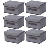 EURXLQ 6 Pcs Cajas Almacenaje Ropa Cajas Organizadoras Con Tapa Organizador Plegable Para Ropa Adecuado Para el Hogar,Armario,Caja de Manta (Gris, 26×19×16 cm)