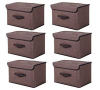 EURXLQ 6 Pcs Cajas Almacenaje Ropa Cajas Organizadoras Con Tapa Organizador Plegable Para Ropa Adecuado Para el Hogar,Armario,Caja de Manta (Café, 36×23×24 cm)