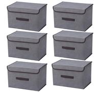 EURXLQ 6 Pcs Cajas Almacenaje Ropa Cajas Organizadoras Con Tapa Organizador Plegable Para Ropa Adecuado Para el Hogar,Armario,Caja de Manta (Gris, 36×23×24 cm)