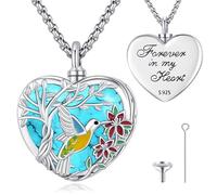 Eusense 925 plata de ley Colibrí Urna Collar Árbol de la vida Urnas Colgante Urna Collar para Cenizas Joyería Memorial Cenizas Colgante para Mujeres Hombres Mascota Humana perro Gato Recuerdo