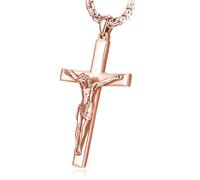 Eusense 925 Plata de Ley Cruz Colgante Oro Rosa Crucifijo Jesucristo Collar Crucifijo Collar Colgante Religioso Católico Amuleto Joyería Protección Regalo para Hombres Mujeres