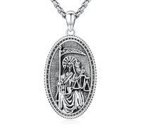 Eusense 925 Plata de Ley La Santa Muerte Colgante Santa Muerte Grim Reaper Colgante Santa Muerte Collar Santa Muerte Guadaña Aumelt Collar Joyería Regalos para Hombres Mujeres
