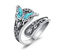 Eusense Anillo de plata de ley 925 con turquesa Anillo Mariposa con Cuchara Anillos Ajustables para el Pulgar Anillos Antiguos Vintage Abiertos para Mujer Joyas Regalos