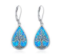 Eusense Árbol de la Vida Pendientes Gota de Agua Árbol Familia Ópalo Azul Joyería Regalo para Mujeres Niñas